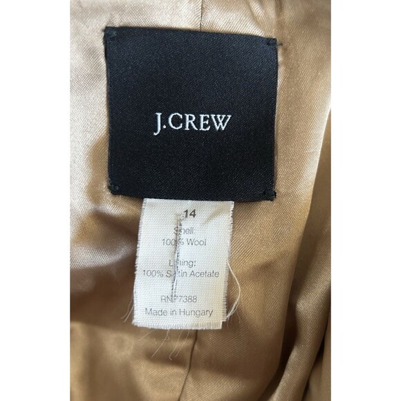 VTG J Crew Womens 100% Wool Herringbone Tweed Brown Tan Classic Overcoat Size 14 - Picture 11 of 11